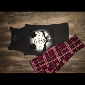 Mickey Mouse Tank Top & Love Mood Plaid Leggings